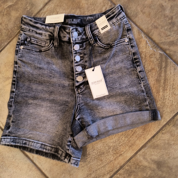 Judy Blue | Hi Waist Button Fly Black Washed Shorts