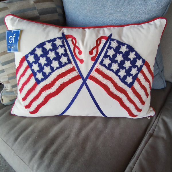 Chenille Patriotic American Flag Pillow