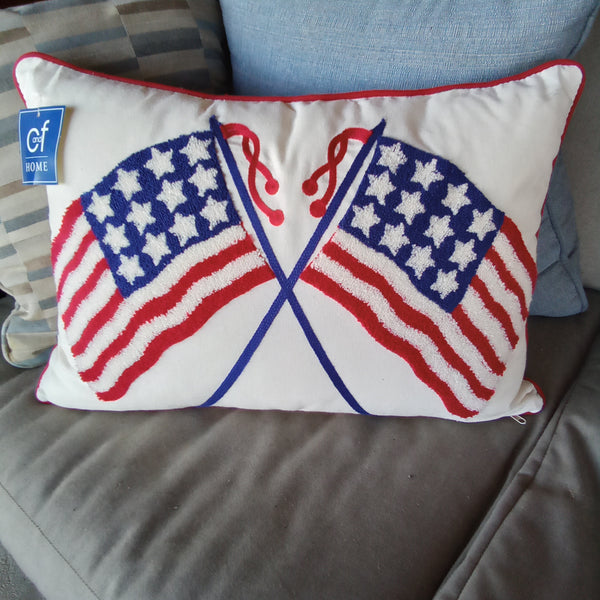 Chenille Patriotic American Flag Pillow