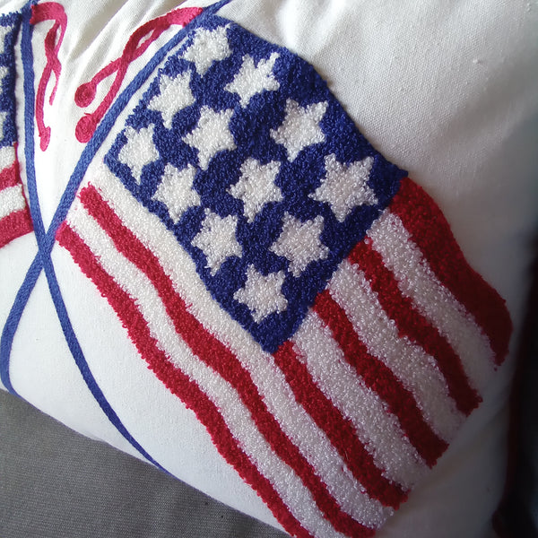 Chenille Patriotic American Flag Pillow