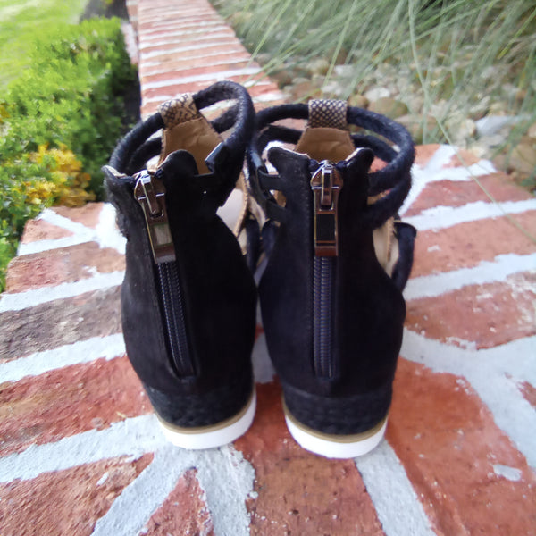 Gladiator Black and Gold Zip Back Sandals  | Boutique by Corkys | Browning