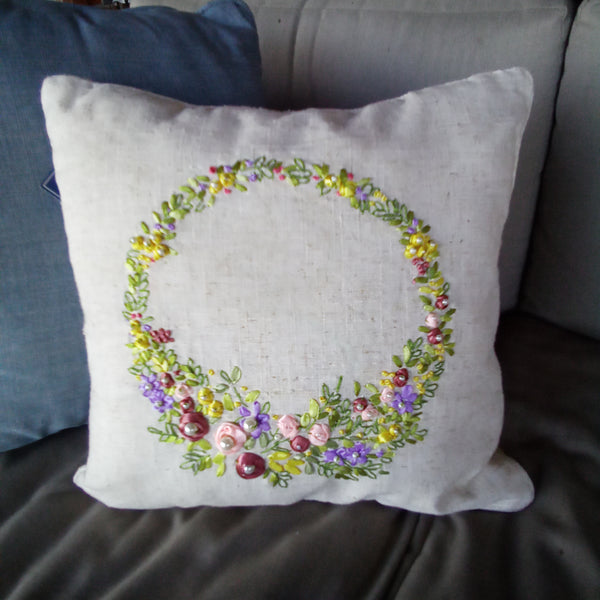 Square Embroidered Floral Wreath Home Decor Pillow | C and F Home