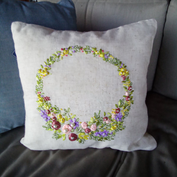 Square Embroidered Floral Wreath Home Decor Pillow | C and F Home