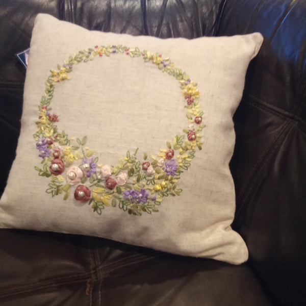 Square Embroidered Floral Wreath Home Decor Pillow | C and F Home