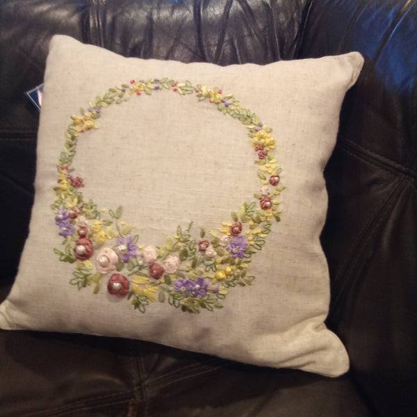 Square Embroidered Floral Wreath Home Decor Pillow | C and F Home