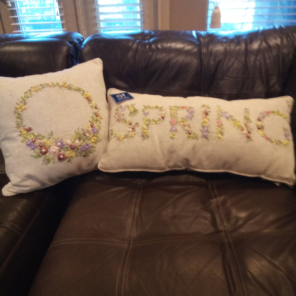 Square Embroidered Floral Wreath Home Decor Pillow | C and F Home