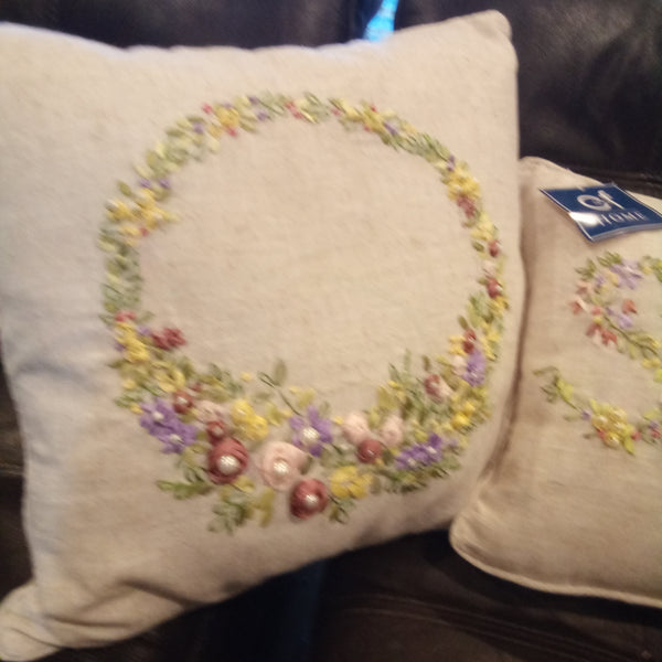 Square Embroidered Floral Wreath Home Decor Pillow | C and F Home