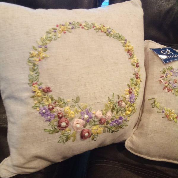 Square Embroidered Floral Wreath Home Decor Pillow | C and F Home