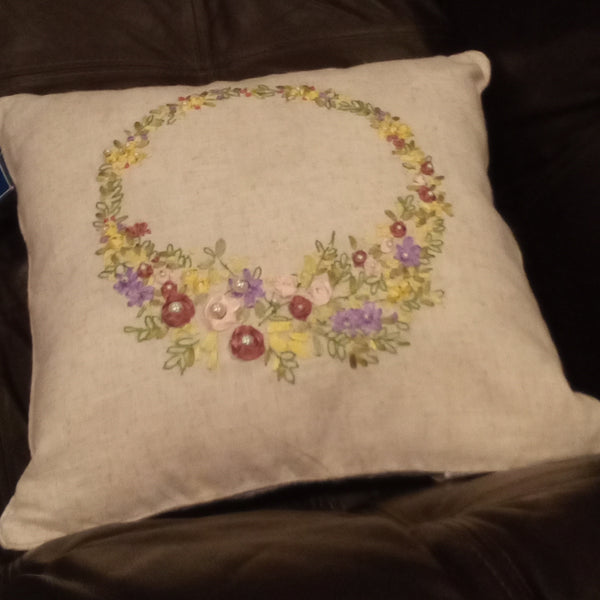 Square Embroidered Floral Wreath Home Decor Pillow | C and F Home