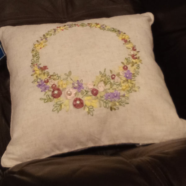 Square Embroidered Floral Wreath Home Decor Pillow | C and F Home