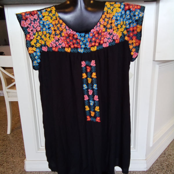 Floral Embroidered Black Tunic Dress - Plus Size / Savanna Jane