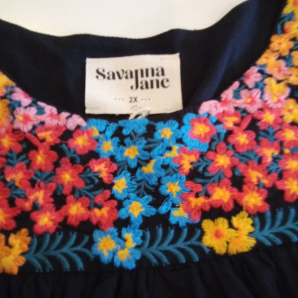 Floral Embroidered Black Tunic Dress - Plus Size / Savanna Jane