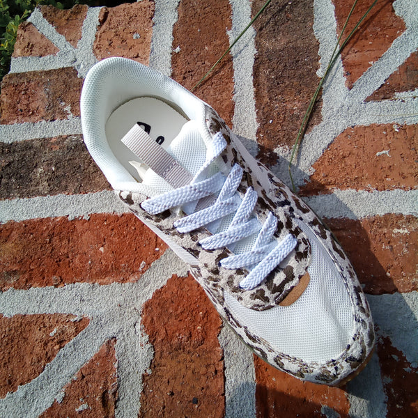White Sneaker with Olive and Leopard Accents | Very G Runner
