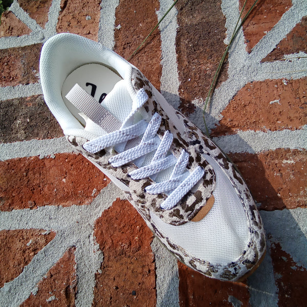 White Sneaker with Olive and Leopard Accents | Very G Runner