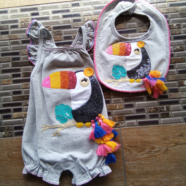 Infant Toucan Bubble Suit with Coordinating Toucan Bib | Mud Pie