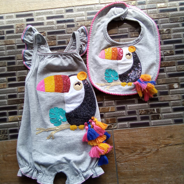 Infant Toucan Bubble Suit with Coordinating Toucan Bib | Mud Pie