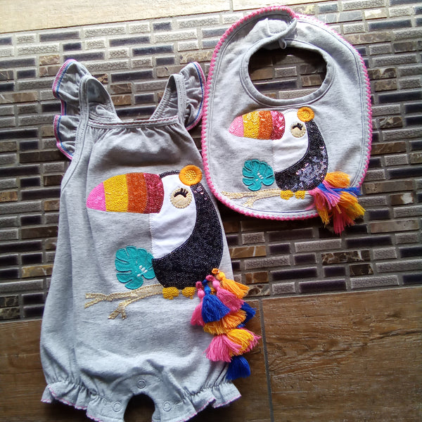 Infant Toucan Bubble Suit with Coordinating Toucan Bib | Mud Pie