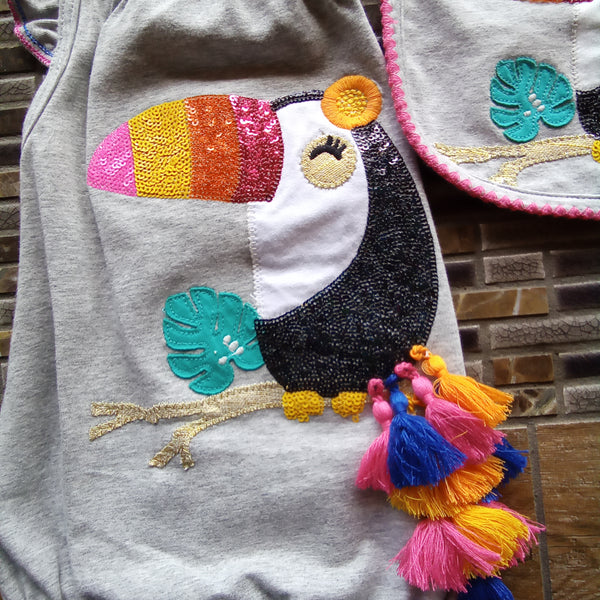 Infant Toucan Bubble Suit with Coordinating Toucan Bib | Mud Pie