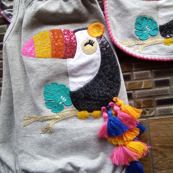 Infant Toucan Bubble Suit with Coordinating Toucan Bib | Mud Pie