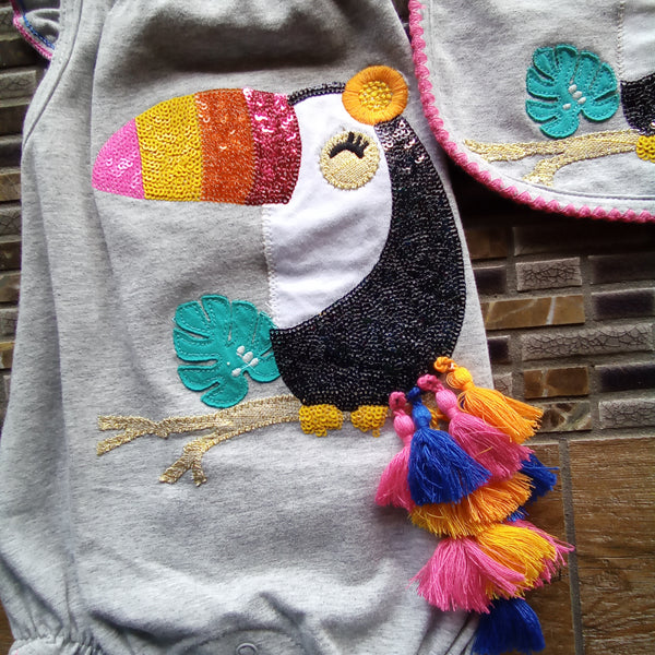 Infant Toucan Bubble Suit with Coordinating Toucan Bib | Mud Pie