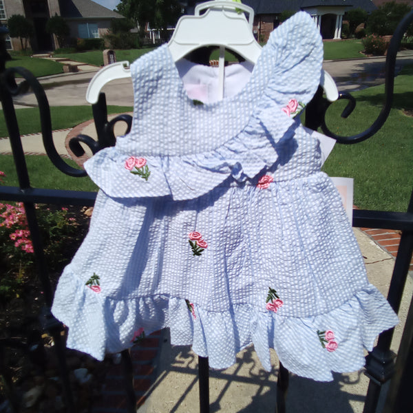 Pinstripe Seersucker and Embroidered Dress | Bonnie Baby