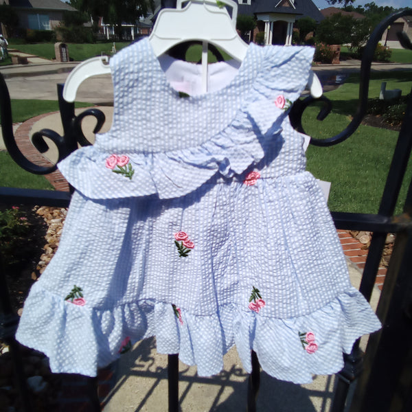 Pinstripe Seersucker and Embroidered Dress | Bonnie Baby