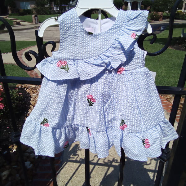 Pinstripe Seersucker and Embroidered Dress | Bonnie Baby