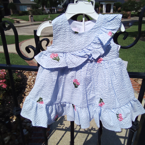 Pinstripe Seersucker and Embroidered Dress | Bonnie Baby