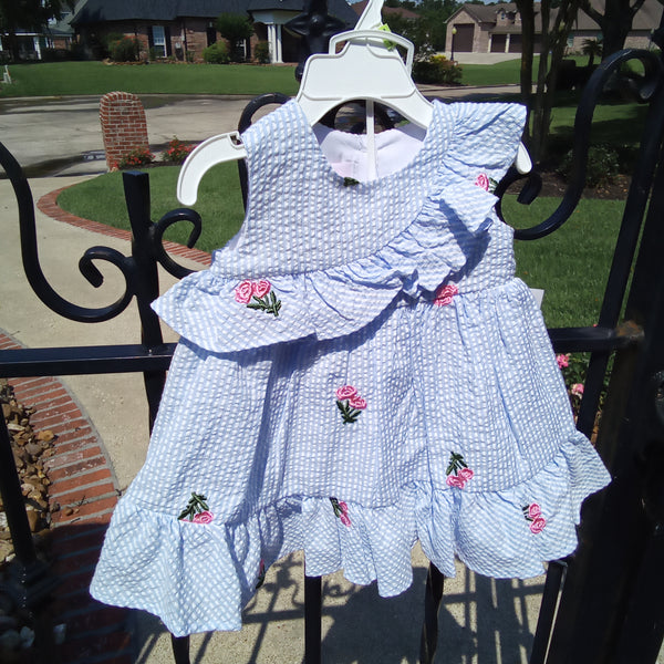 Pinstripe Seersucker and Embroidered Dress | Bonnie Baby