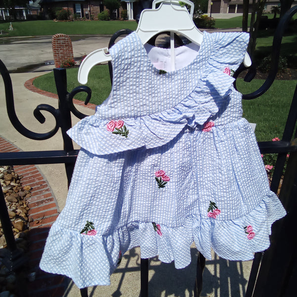 Pinstripe Seersucker and Embroidered Dress | Bonnie Baby