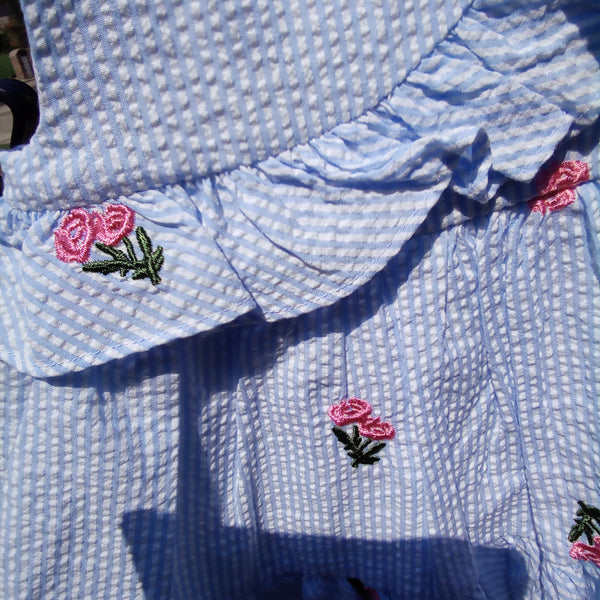 Pinstripe Seersucker and Embroidered Dress | Bonnie Baby