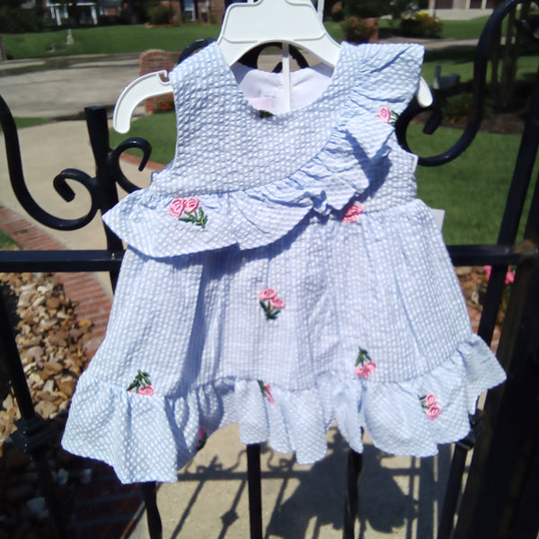 Pinstripe Seersucker and Embroidered Dress | Bonnie Baby