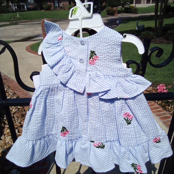 Pinstripe Seersucker and Embroidered Dress | Bonnie Baby
