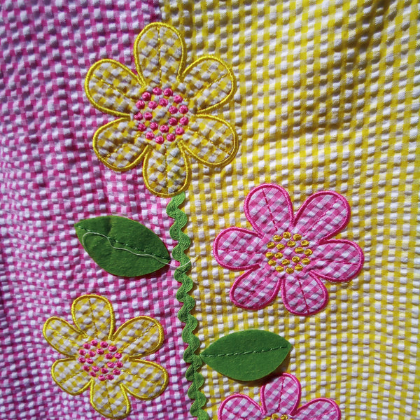 Gingham Seersucker Capri Set with Appliqued Flowers | Bonnie Jean
