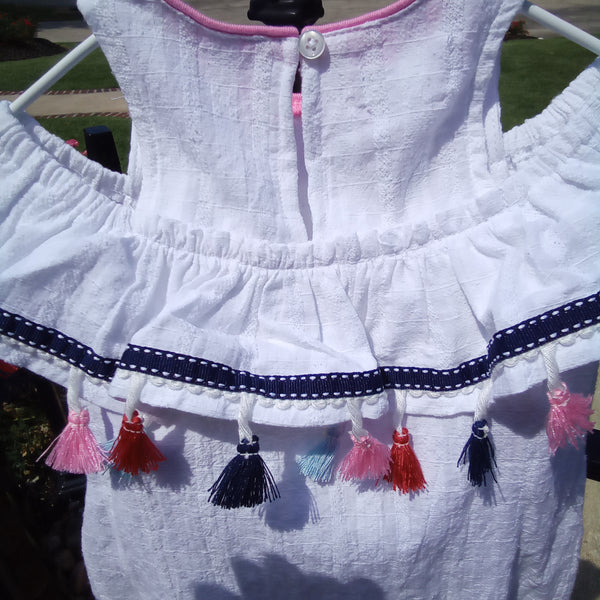 Infant Off Shoulder Tassel Dress and Bloomers | Mud Pie