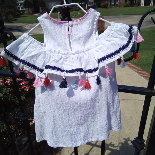 Infant Off Shoulder Tassel Dress and Bloomers | Mud Pie