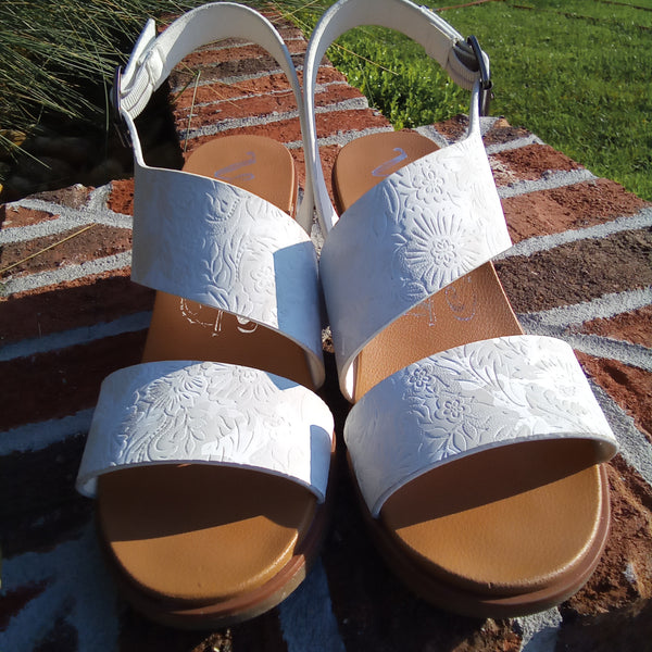 White Embossed Blocked Heel Sandal | Very G - Zarina