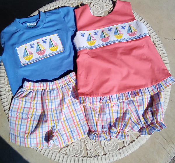 Smocked Sailboat Set | Sibling Set | Three Sisters