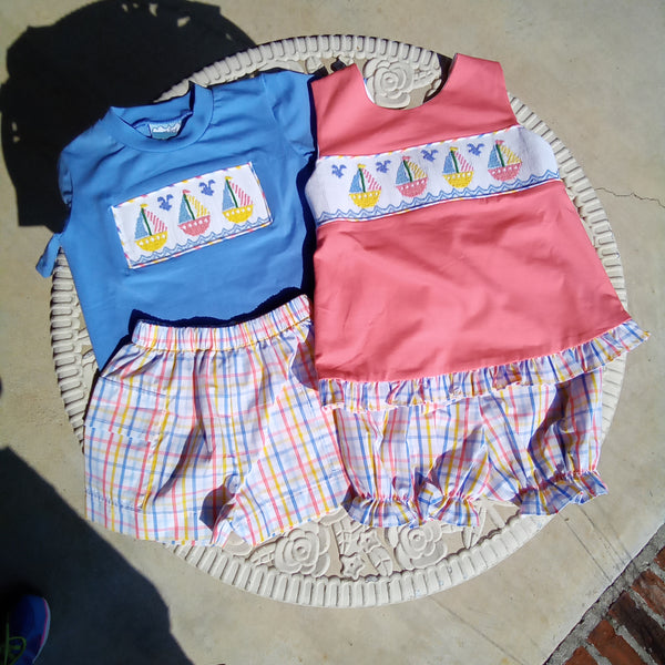 Infant Girls Smocked Sailboat Set | Sibling Set | Three Sisters