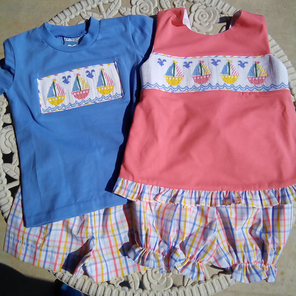 Infant Girls Smocked Sailboat Set | Sibling Set | Three Sisters
