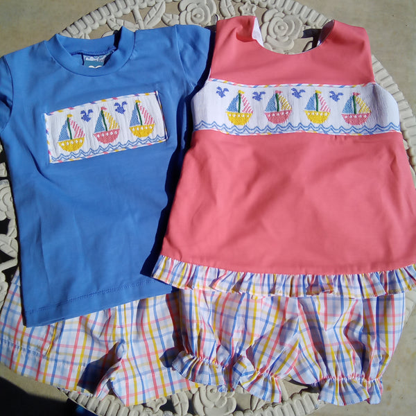Smocked Sailboat Set | Sibling Set | Three Sisters