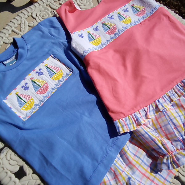 Smocked Sailboat Set | Sibling Set | Three Sisters