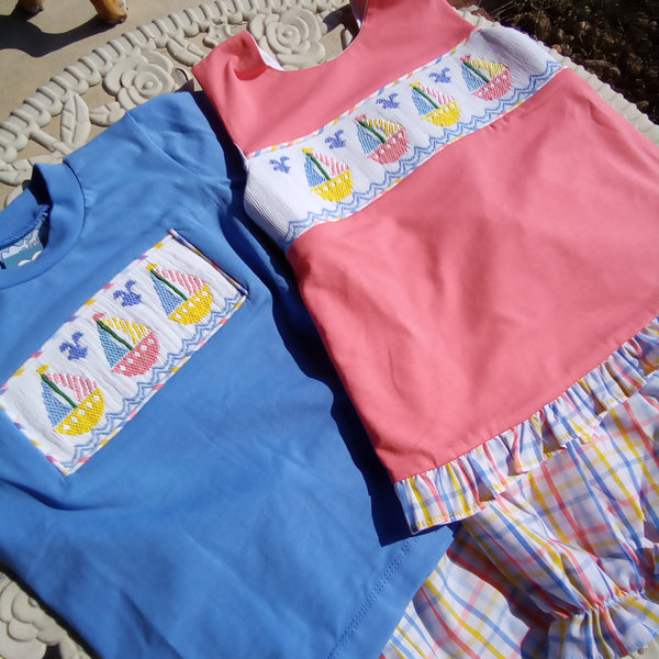 Infant Girls Smocked Sailboat Set | Sibling Set | Three Sisters