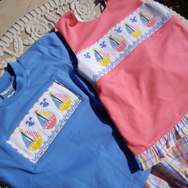 Infant Girls Smocked Sailboat Set | Sibling Set | Three Sisters