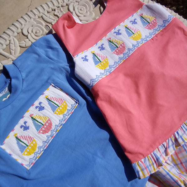 Infant Girls Smocked Sailboat Set | Sibling Set | Three Sisters
