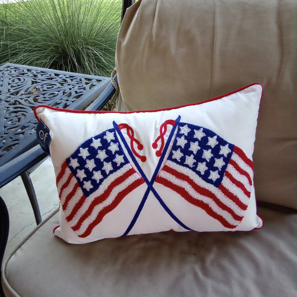 Chenille Patriotic American Flag Pillow