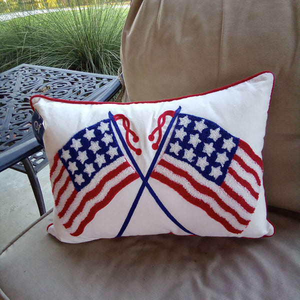 Chenille Patriotic American Flag Pillow