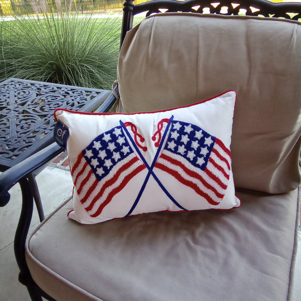 Chenille Patriotic American Flag Pillow