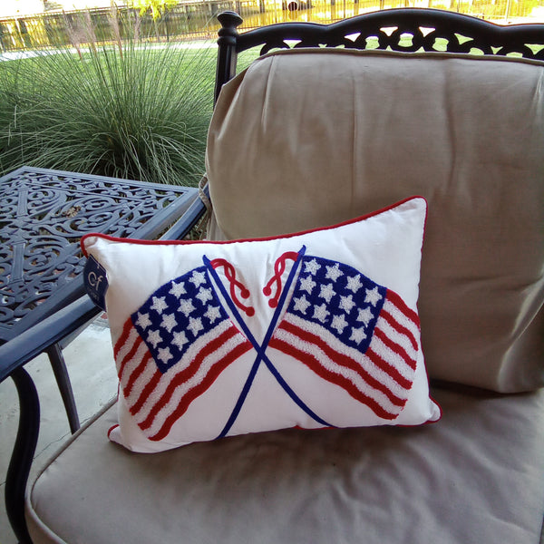 Chenille Patriotic American Flag Pillow