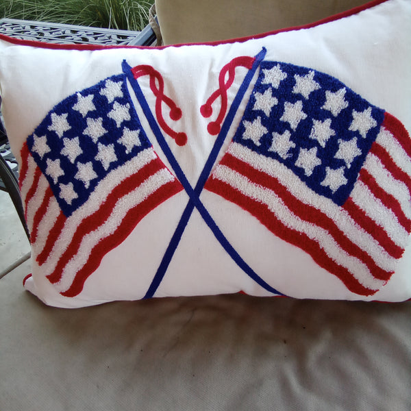 Chenille Patriotic American Flag Pillow